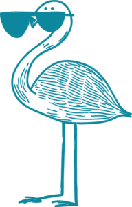 A stylized illustration of a flamingo standing upright and wearing oversized sunglasses. | Cubaecology