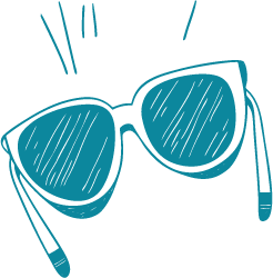 Illustration of a pair of cat-eye sunglasses with stylized lines indicating motion or emphasis. | Cubaecology